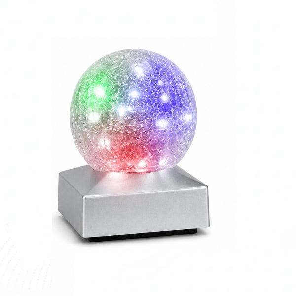 2 Pack Solar Crackle Glass Ball Lights Silver Base Outdoor LED Post Deck Cap Garden Pathway Lighting UK