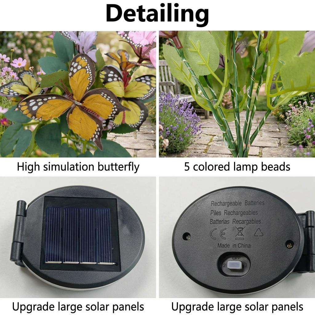 2 Pack Butterfly Solar Garden Lights IP65 Waterproof Outdoor LED Flower Lights for Yard, Patio, Lawn & Pathway Decoration