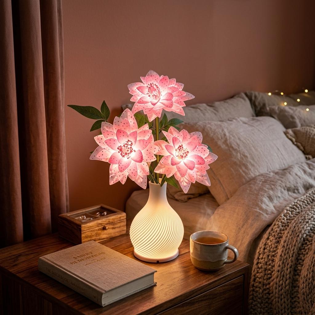 Decorative Flower Table Lamp USB Powered 38 x 13cm LED Style Desk Lamp for Bedroom, Living Room & Home Décor