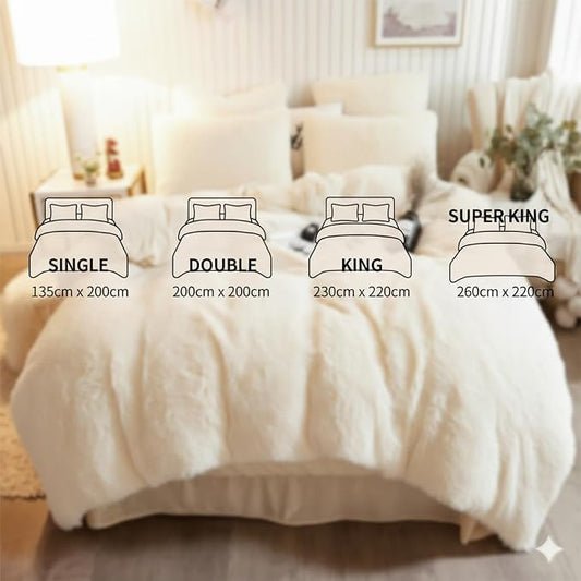 Luxury Faux Fur Shaggy Duvet Cover Set Super Soft Plush Teddy Fleece Bedding Set with Matching Pillowcase Warm Winter Bed Linen