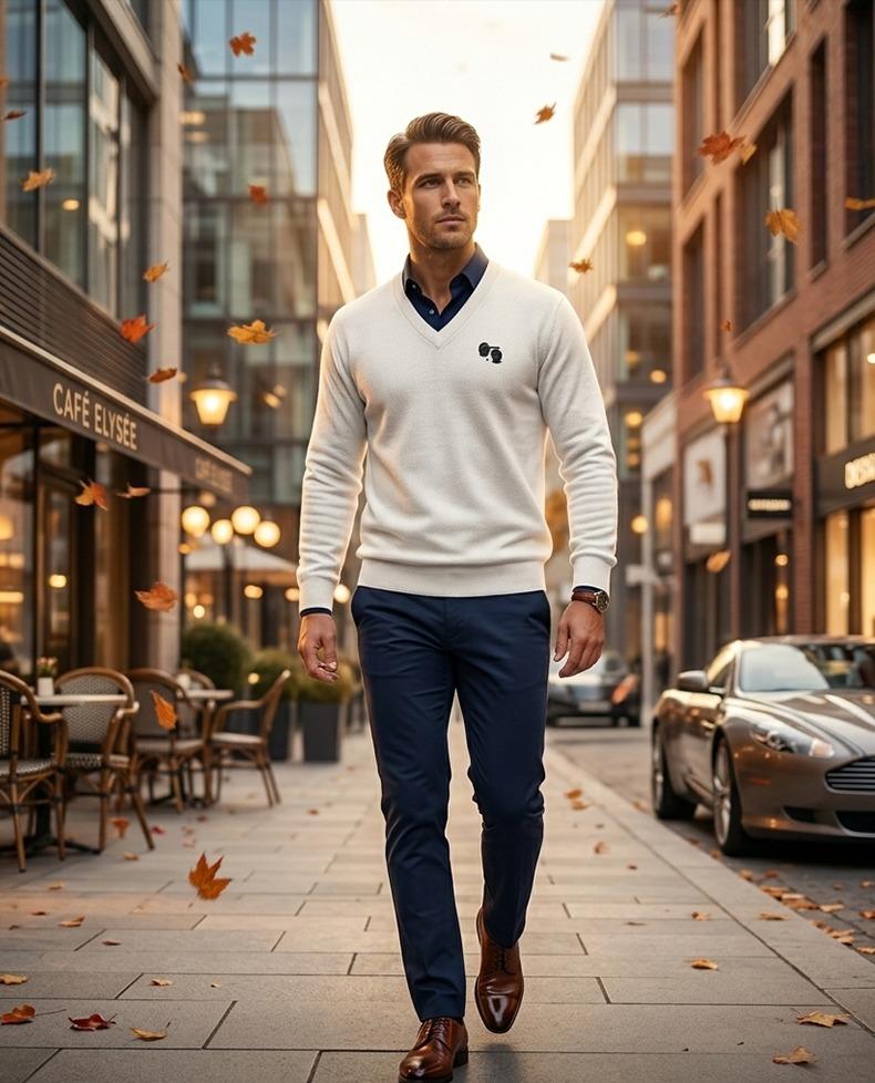Men’s Lightweight White Sweater Bowling Golf Style Jumper Soft Knit Casual Top S–5XL Long Sleeve Breathable Fabric