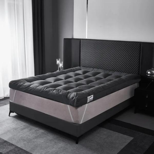 Extra Deep Mattress Topper 4 Inches 10cm Thick Luxury Hotel Quality Fluffy Breathable Bounce Back Comfy Grey Mattresses Toppers with Corner Elasticated Straps Single Double Super King Bedding Size