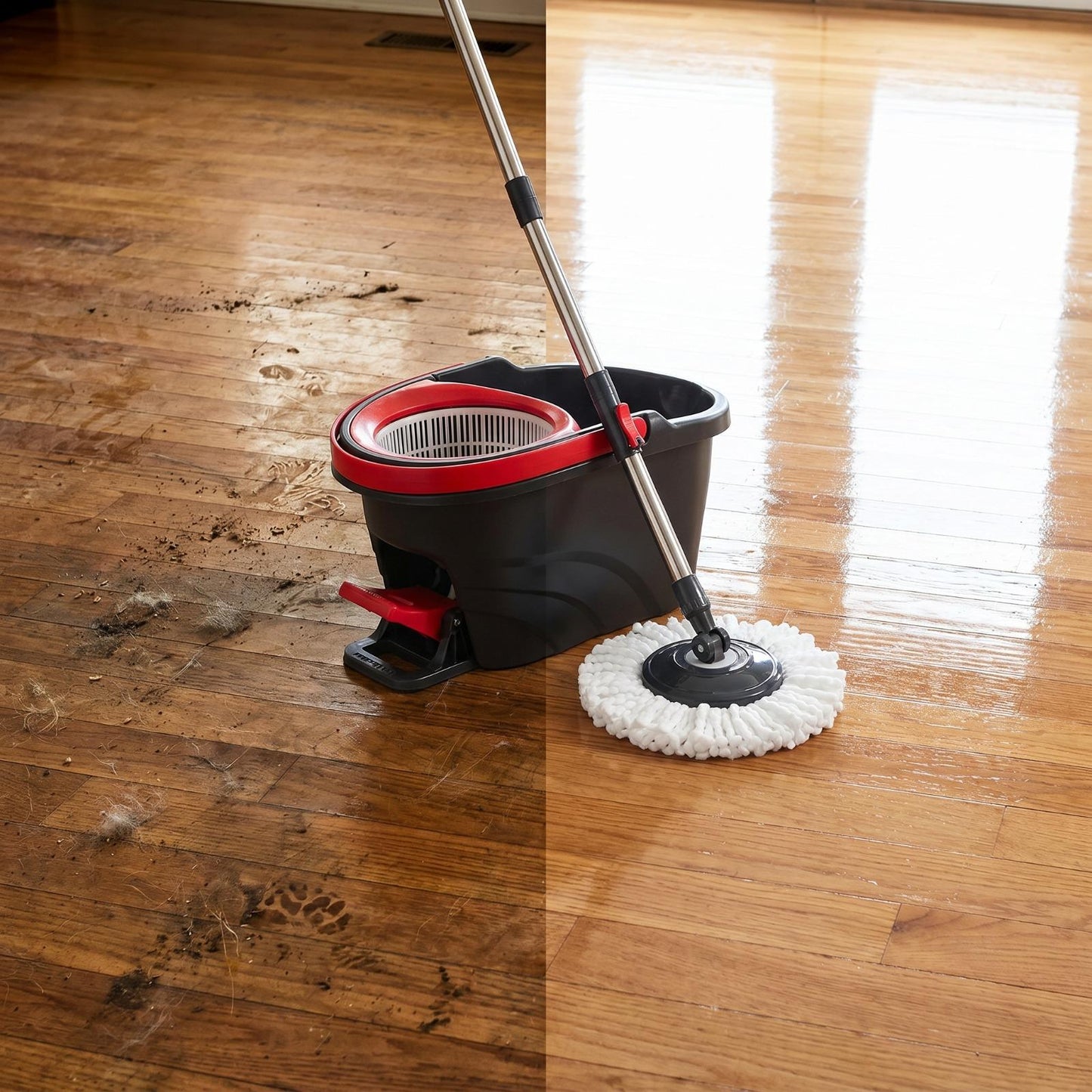 Deluxe Spin Mop and Bucket Set with Stainless Steel Handle Microfibre Mop Heads and Foot Pedal
