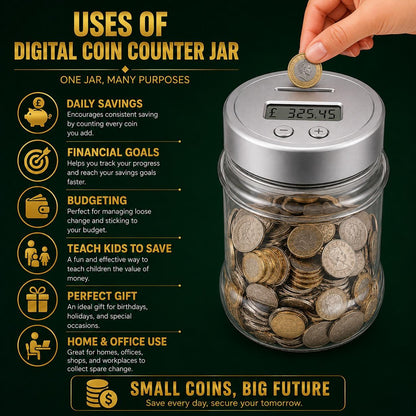 Digital Coin Counting Money Jar with LCD Display Coin Savings Bank for UK Coins Cash Storage & Savings Pot