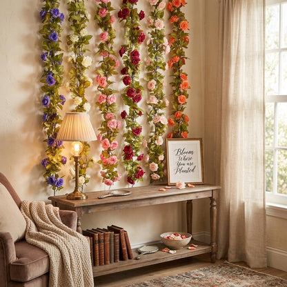10PCS Artificial Rose Hanging Garland 2.3M Mixed Colour Flower Vine for Home, Wedding, Party & Garden Decoration