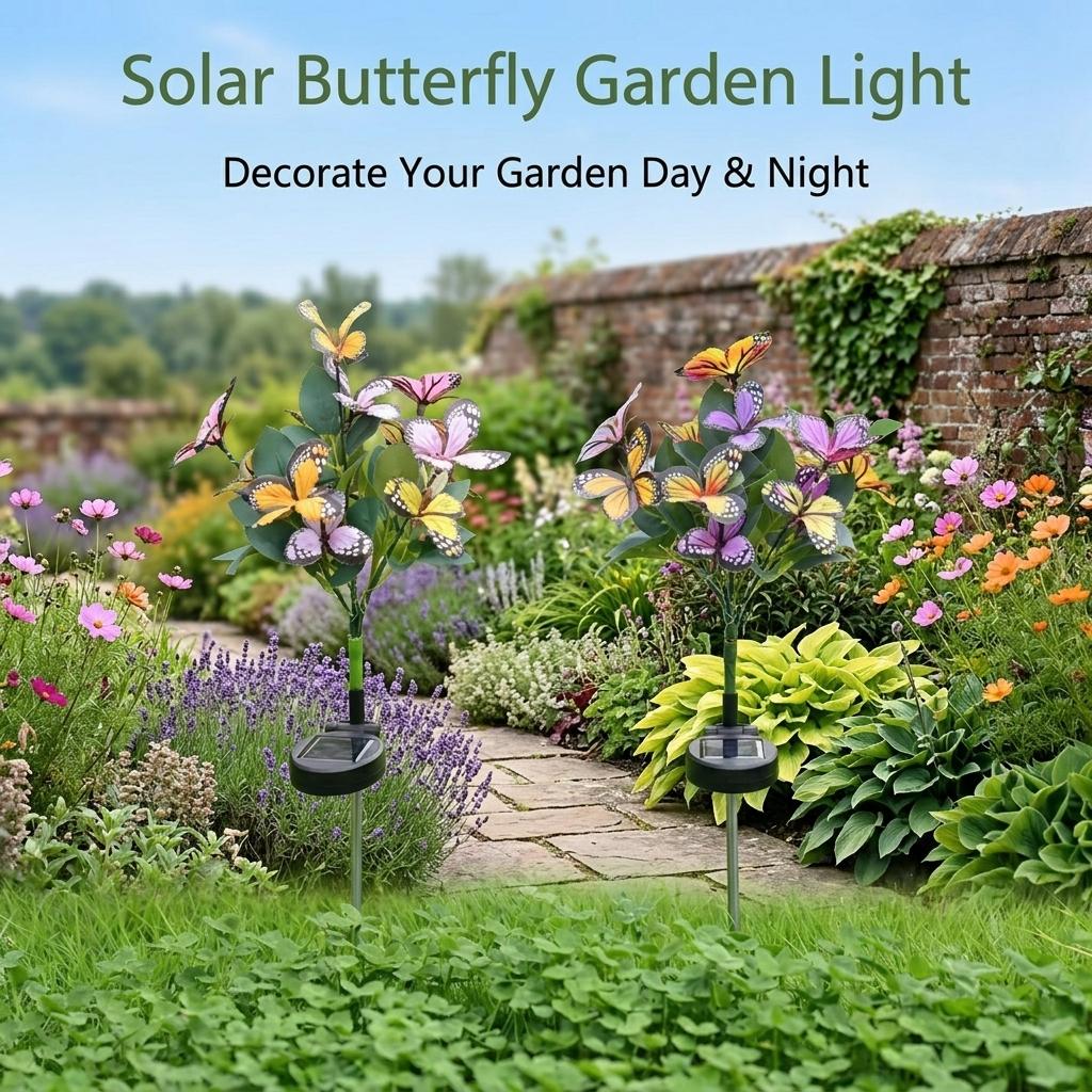2 Pack Butterfly Solar Garden Lights IP65 Waterproof Outdoor LED Flower Lights for Yard, Patio, Lawn & Pathway Decoration