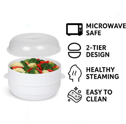 2 Tier Microwave Vegetable  Cookware Steamer with Lid Healthy Rice Pasta Cooker Pot BPA-Free Food Steaming Container