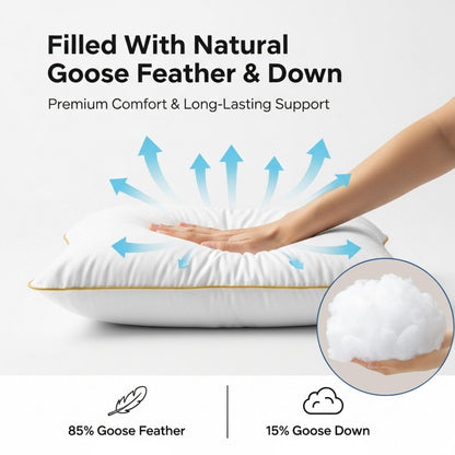 Luxury Goose Feather & Down Pillows 85% Feather 15% Down Anti-Allergy Soft Support UK Size 48x74cm (Pack of 2 / 4)