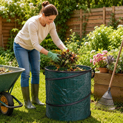 Heavy Duty Pop Up Garden Waste Bag 58cm x 45cm Foldable Leaf Storage Bin for Grass Leaves Patio Outdoor Use Reusable Durable Lightweight