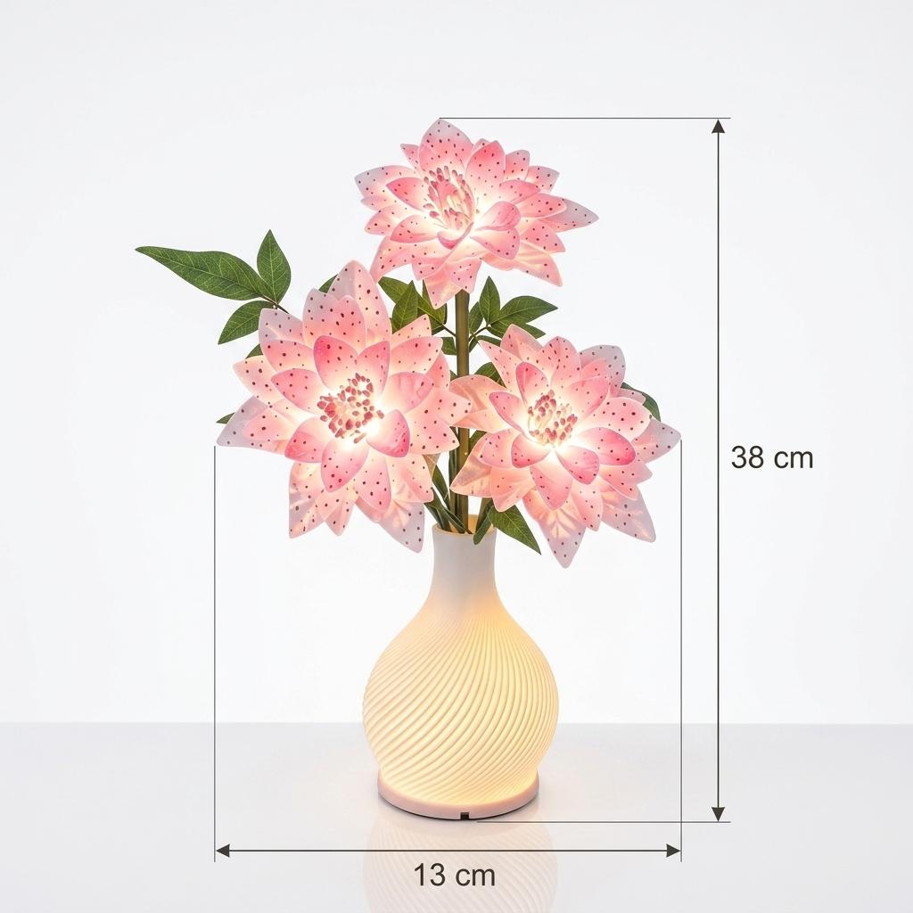 Decorative Flower Table Lamp USB Powered 38 x 13cm LED Style Desk Lamp for Bedroom, Living Room & Home Décor