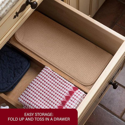 Dish Drying Mat Microfibre Supfer Soft Extra Absorbent Non-Slip Kitchen Dish Drying Draining Mats for Kitchen Counter Brown, 2 Pack