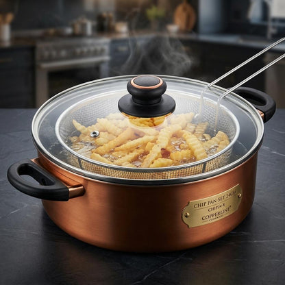 24cm Non-Stick Deep Fryer Pan Set with Basket, Glass Lid & Chopsticks Multi-Purpose Cooking Pot