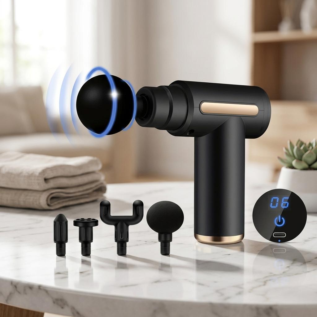 USB Rechargeable Portable Massage Gun with LED Display, Mini Deep Tissue Massager, Adjustable Speed, Low Noise, Type-C Charging, Compact Muscle Massage Device for Home, Gym & Travel