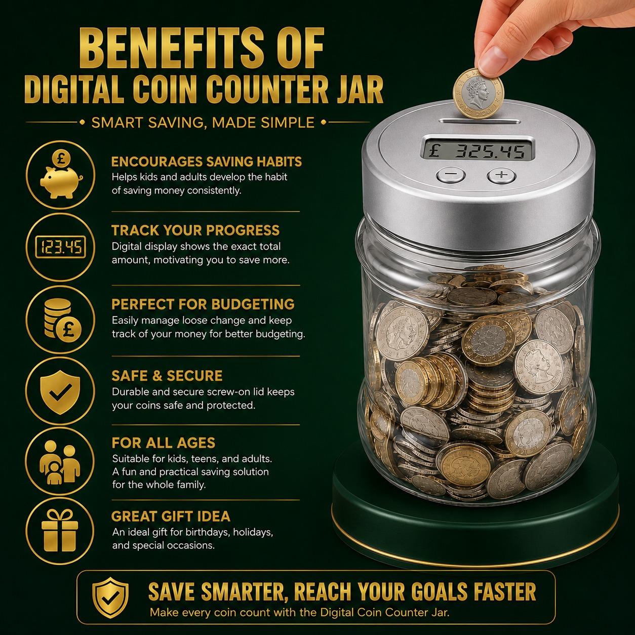 Digital Coin Counting Money Jar with LCD Display Coin Savings Bank for UK Coins Cash Storage & Savings Pot