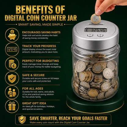 Digital Coin Counting Money Jar with LCD Display Coin Savings Bank for UK Coins Cash Storage & Savings Pot