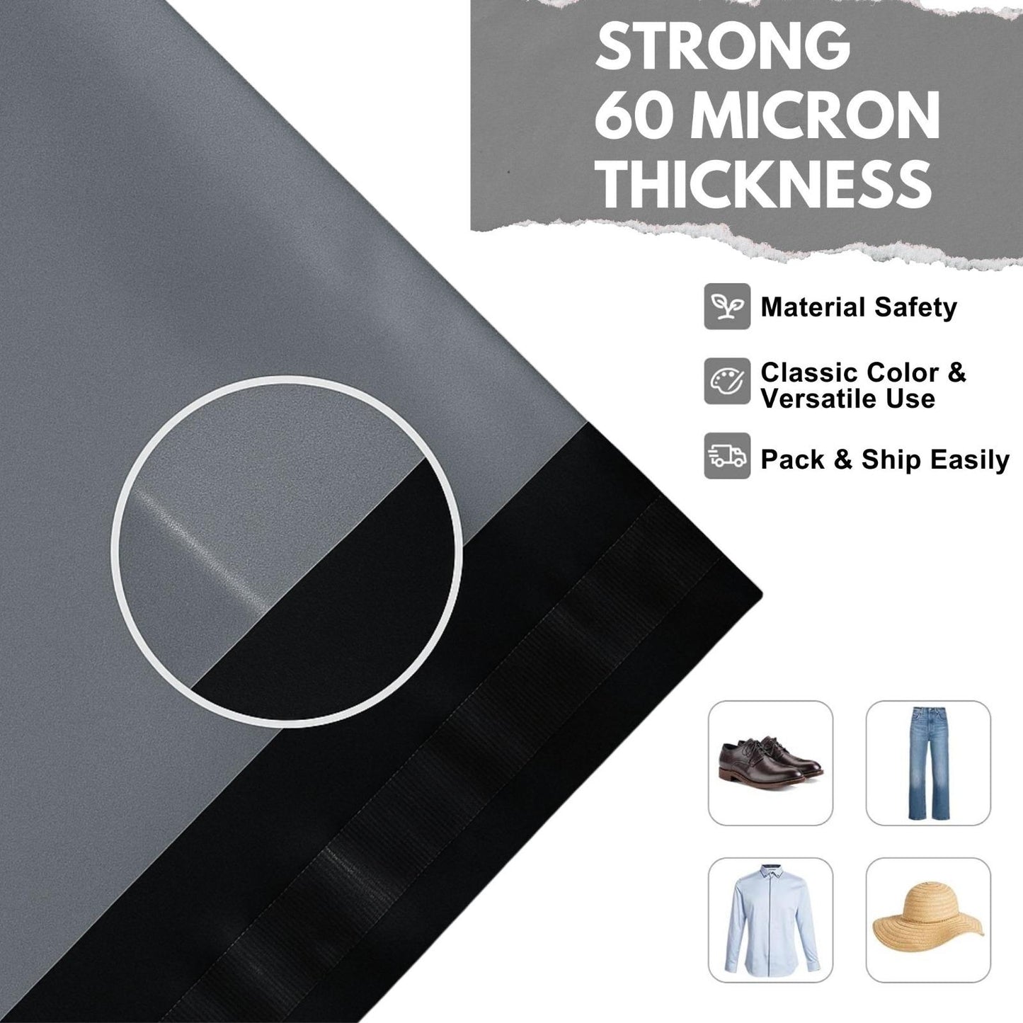 50-Pack Grey Mailing Bags, Self Seal, Waterproof & Opaque Postage Bags for Clothing, Textiles & Small Business Shipping