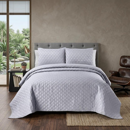 Luxury Quilted Bedspread Set Double Size 3 Piece Embossed Coverlet with Pillowcases Soft All Season Bed Cover 220x250cm