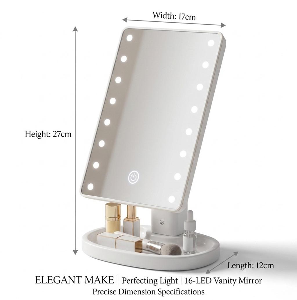 16 LED Lighted Makeup Mirror with Touch Control Portable Vanity Cosmetic Mirror with Adjustable Brightness Magnifying Mirror & Stand Tray