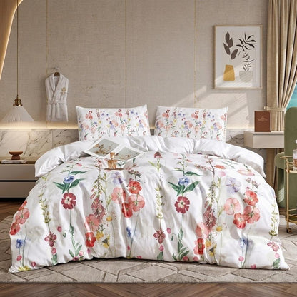 Floral Duvet Cover Set 3 Piece Double & King Size Soft Microfiber Bedding Set with 2 Pillowcases Floral Bed Linen Quilt Cover UK