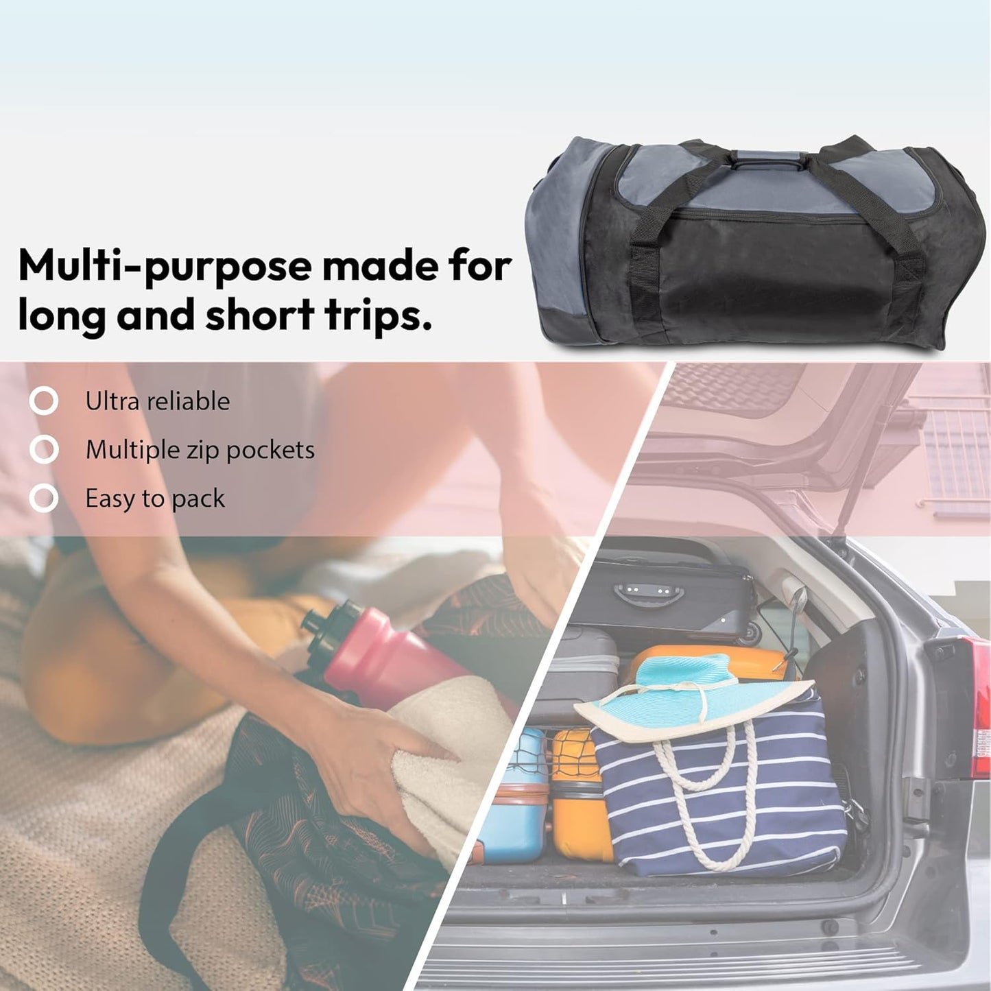32 Inch 2 in 1 Large Capacity Travel Bag with Wheels Lightweight Rolling Weekend Luggage for Men and Women, Collapsible Storage Suitcase Alternative