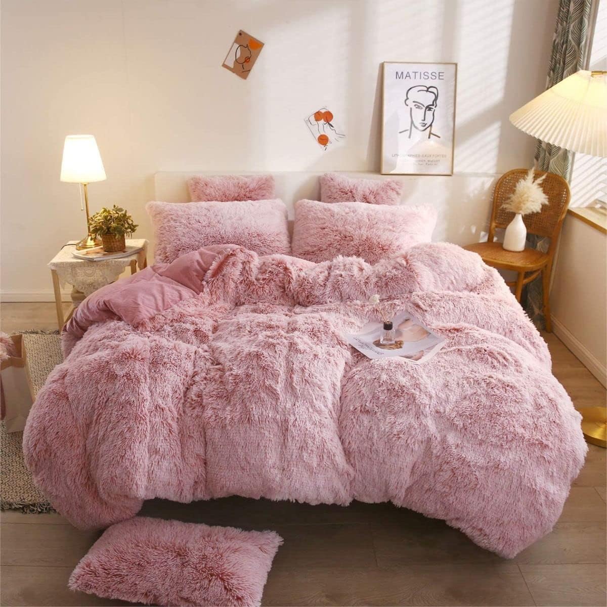 Cozy & Snuggle Bedding Set Plush Duvet Cover with Pillowcases, quilts Soft Warm for nights ( Pink )