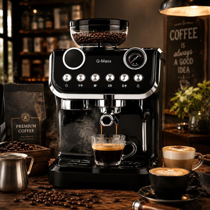 Home Coffee Machine Espresso Maker with Milk Frother Steam Wand Dual Shot Brewing and Pressure Gauge for Cappuccino Latte Lovers