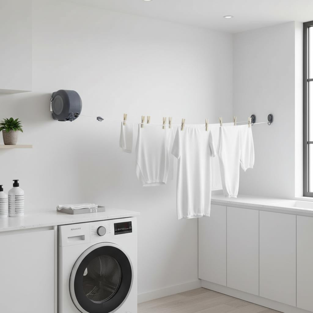 26m Dual Retractable Washing Line - Heavy Duty Wall-Mounted Clothes Dryer Line for Indoor & Outdoor Use - Laundry Adjustable