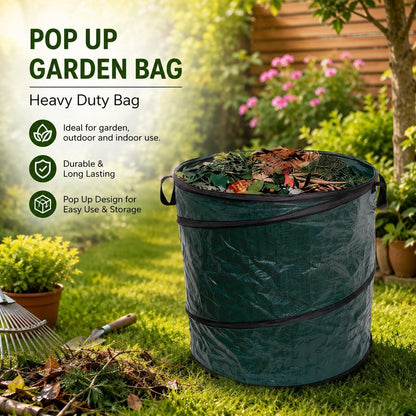 Heavy Duty Pop Up Garden Waste Bag 58cm x 45cm Foldable Leaf Storage Bin for Grass Leaves Patio Outdoor Use Reusable Durable Lightweight
