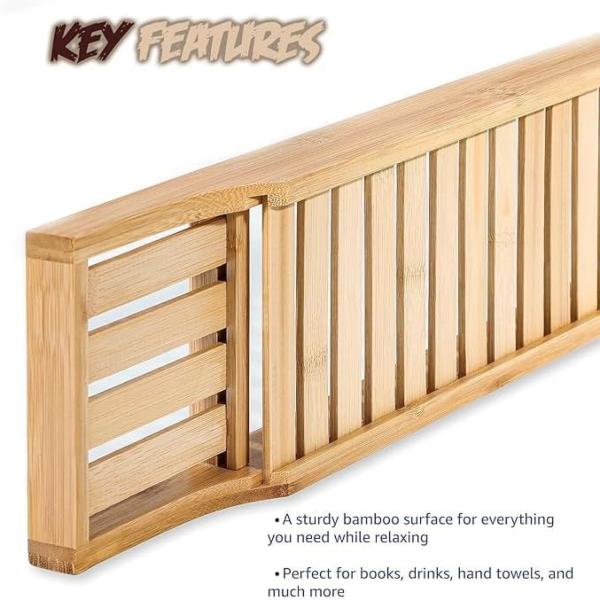 New Bamboo Bathtub Caddy Tray Bathroom Accessories Board Candle Wine Glass Book Tablet iPad & Phone Holders Bath Tub Rack Shelf Storage Organiser
