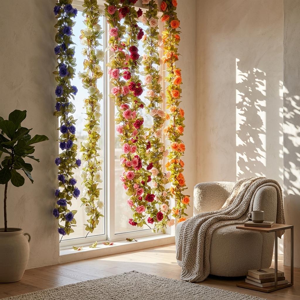 10PCS Artificial Rose Hanging Garland 2.3M Mixed Colour Flower Vine for Home, Wedding, Party & Garden Decoration