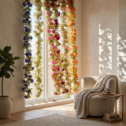 10PCS Artificial Rose Hanging Garland 2.3M Mixed Colour Flower Vine for Home, Wedding, Party & Garden Decoration