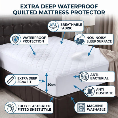 Quilted Mattress Topper Protector 30cm Extra Deep Fitted Mattress Cover Soft Breathable Mattress Pad Single Double King Super King