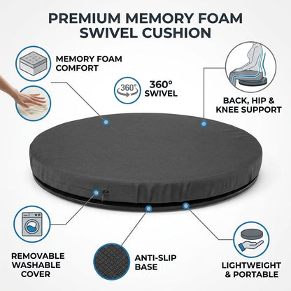 360° Memory Foam Swivel Seat Cushion with Anti-Slip Base, Rotating Chair Cushion, Removable Washable Cover, Portable Seat Pad for Car, Home & Office