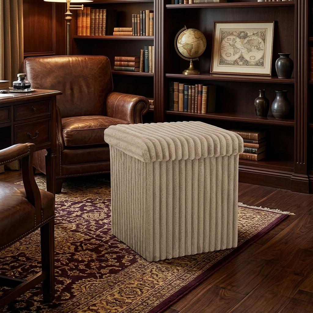 Ribbed Velvet Storage Ottoman Box with Lid Foldable Storage Seat Cube Footstool for Bedroom, Living Room & Hallway 38 x 38 x 38cm 5 Colours