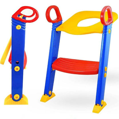 Baby Adjustable Toilet Training Seat with Ladder Foldable Potty Training Seat for Kids with Non-Slip Steps & Handles Universal Fit Kids Toilet Trainer