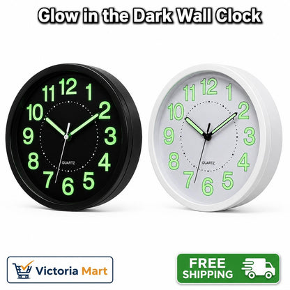 Glow in the Dark Wall Clock 30cm Luminous Numbers & Hands Silent Bedroom Clock Stylish Home Décor AA Battery UK