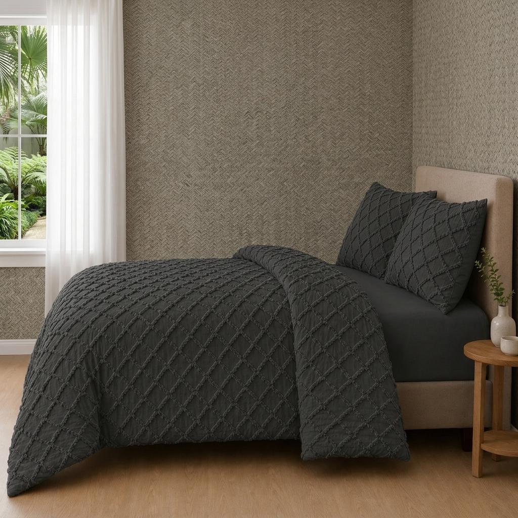 Diamond Tufted Duvet Cover Set Soft Microfibre Bedding Set with Pillowcases Hidden Zip Quilt Cover Easy Care UK Sizes