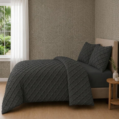 Diamond Tufted Duvet Cover Set Soft Microfibre Bedding Set with Pillowcases Hidden Zip Quilt Cover Easy Care UK Sizes