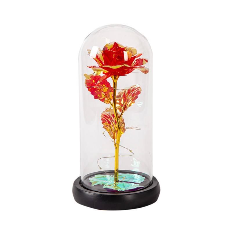 Light Up Artificial Rose in Glass Dome with LED Lights Decorative Flower Display Ornament Random Colour
