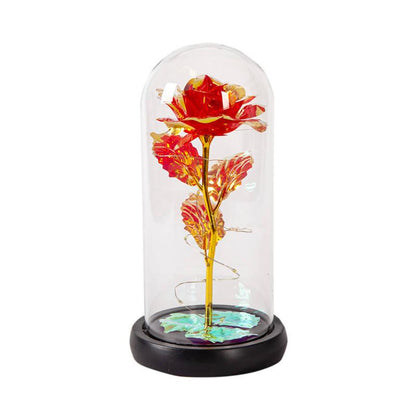 Light Up Artificial Rose in Glass Dome with LED Lights Decorative Flower Display Ornament Random Colour