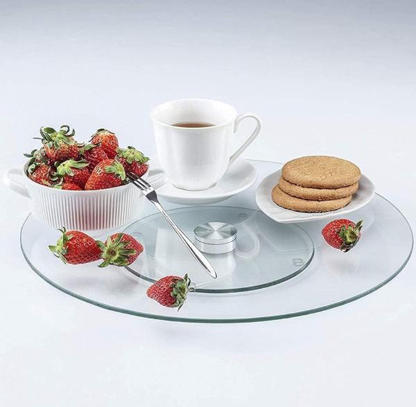 Tempered Glass Lazy Susan 360° Rotating Turntable Serving Tray Kitchen Dining Table Organiser & Cake Decorating Rotating Stand