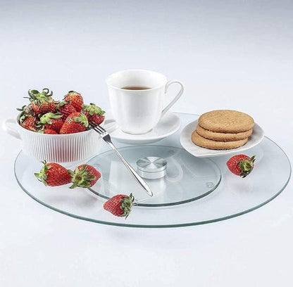Tempered Glass Lazy Susan 360° Rotating Turntable Serving Tray Kitchen Dining Table Organiser & Cake Decorating Rotating Stand