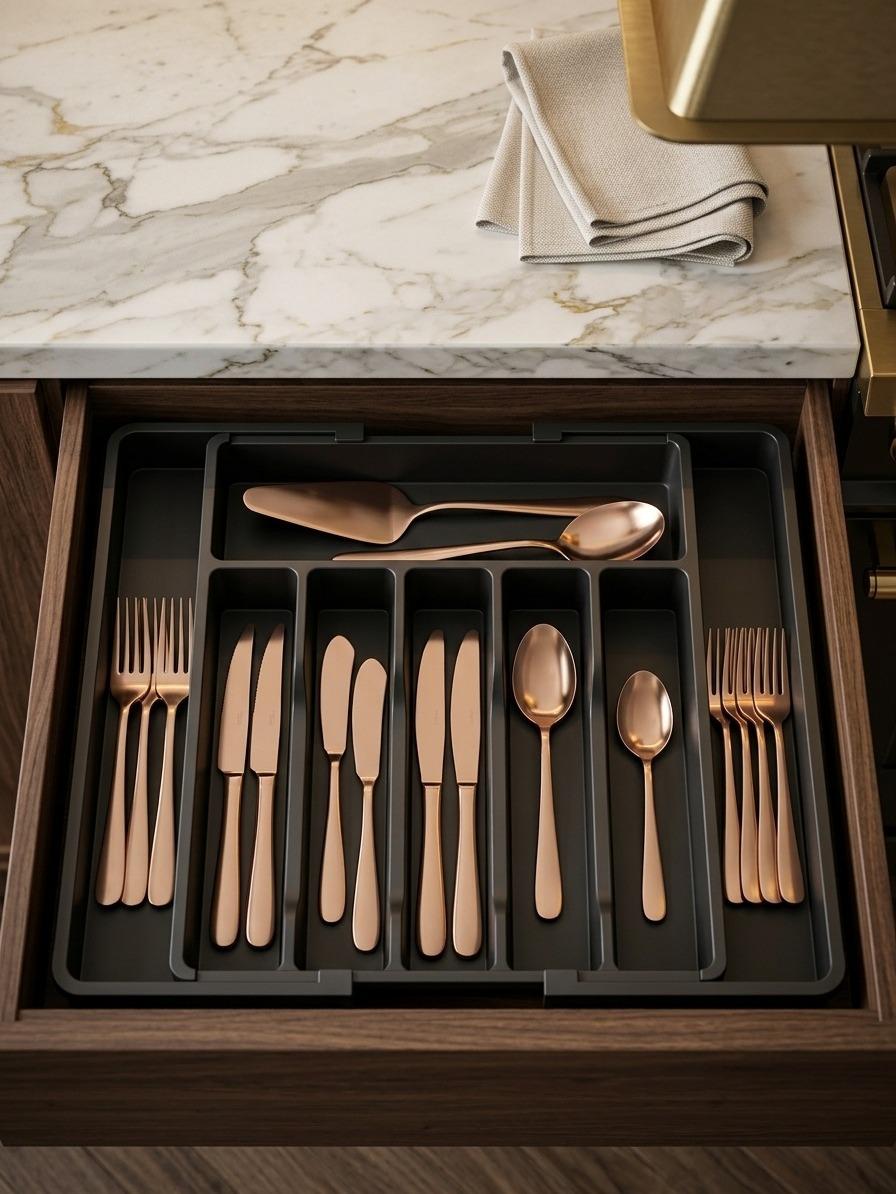 Adjustable Kitchen Cutlery Organiser Tray Expandable Drawer Storage for Utensils, Cutlery & Tableware Lightweight Plastic
