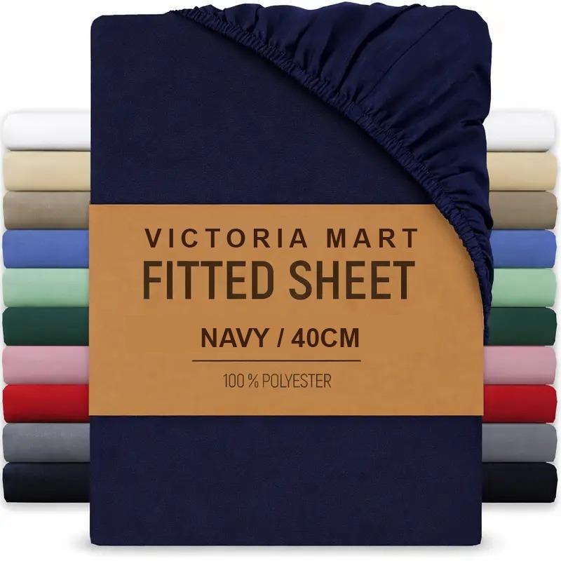 Extra Deep Fitted Bed Sheet 40cm Soft Plain Mattress Cover with Elastic Fit Easy Care Bedding for Daily Use