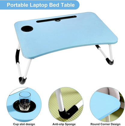 Foldable Laptop Table for Bed & Sofa Portable Desk with Cup Holder Phone/Tablet Slot Book Storage Study Work Reading Writing Breakfast Tray