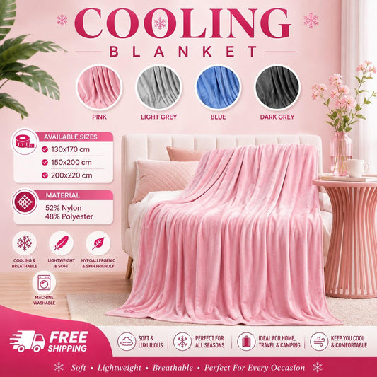 Cooling Fleece Throw Blanket for Adults & Kids Soft Lightweight Sofa & Bed Blanket Hypoallergenic Thermal Travel Blanket 130x170cm, 150x200cm, 200x220cm