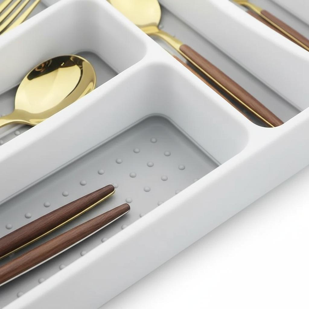 6 Compartment Drawer Organiser Tray – Non-Slip Cutlery & Utensil Storage Box for Kitchen or Office