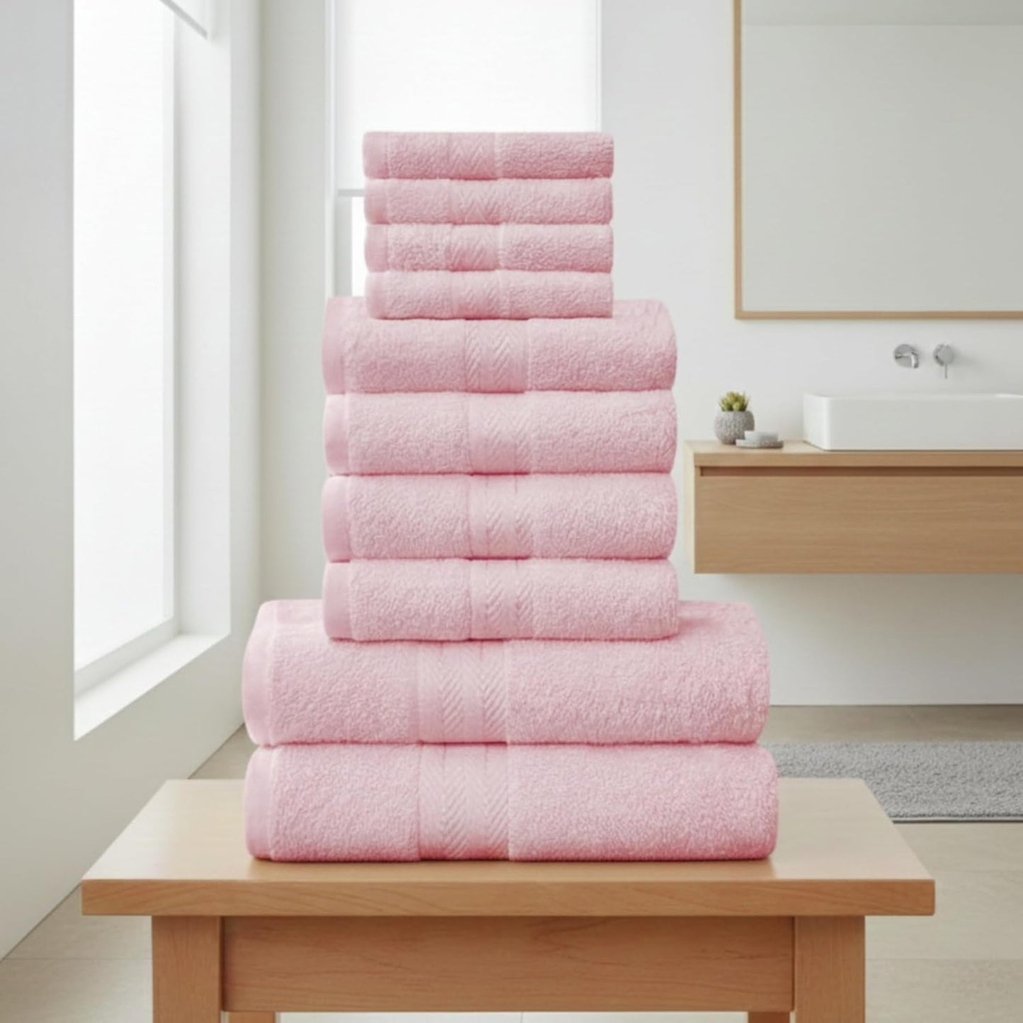 Luxury Egyptian Cotton Towel Set 10-Piece – Ultra Soft & Highly Absorbent Bathroom Towels in Pink, Charcoal, Green & White