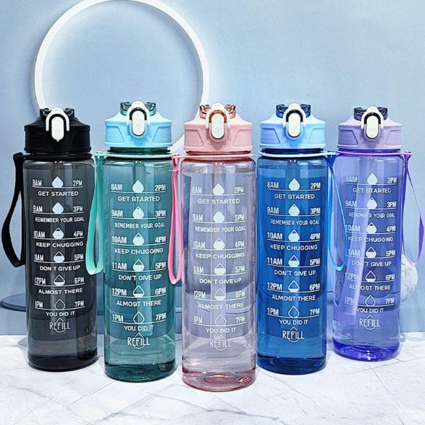 32oz Motivational Water Bottle 1L with Time Marker & Straw Leakproof BPA-Free Sports Hydration Bottle with Hourly Drink Reminder for Gym, Fitness & Office