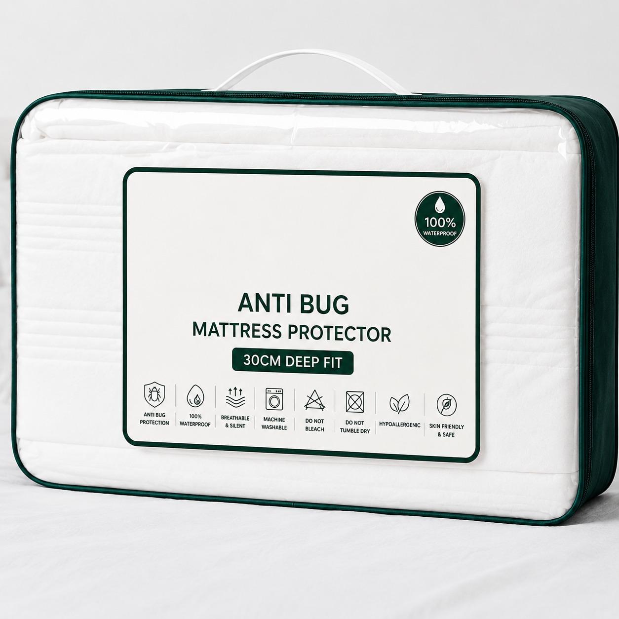 Anti Bed Bug Mattress Protector – 100% Waterproof & Breathable Cover with 3-Sided Zipper | Bed Bug & Dust Mite Proof | Total Encasement, Fits Single, Double, King, Super King ( No Pillowcase )